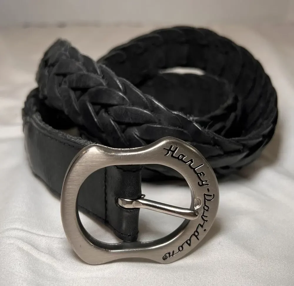 Harley Davidson Belt Size S 28/30 Black Braided Leather Classic Biker Cowhide